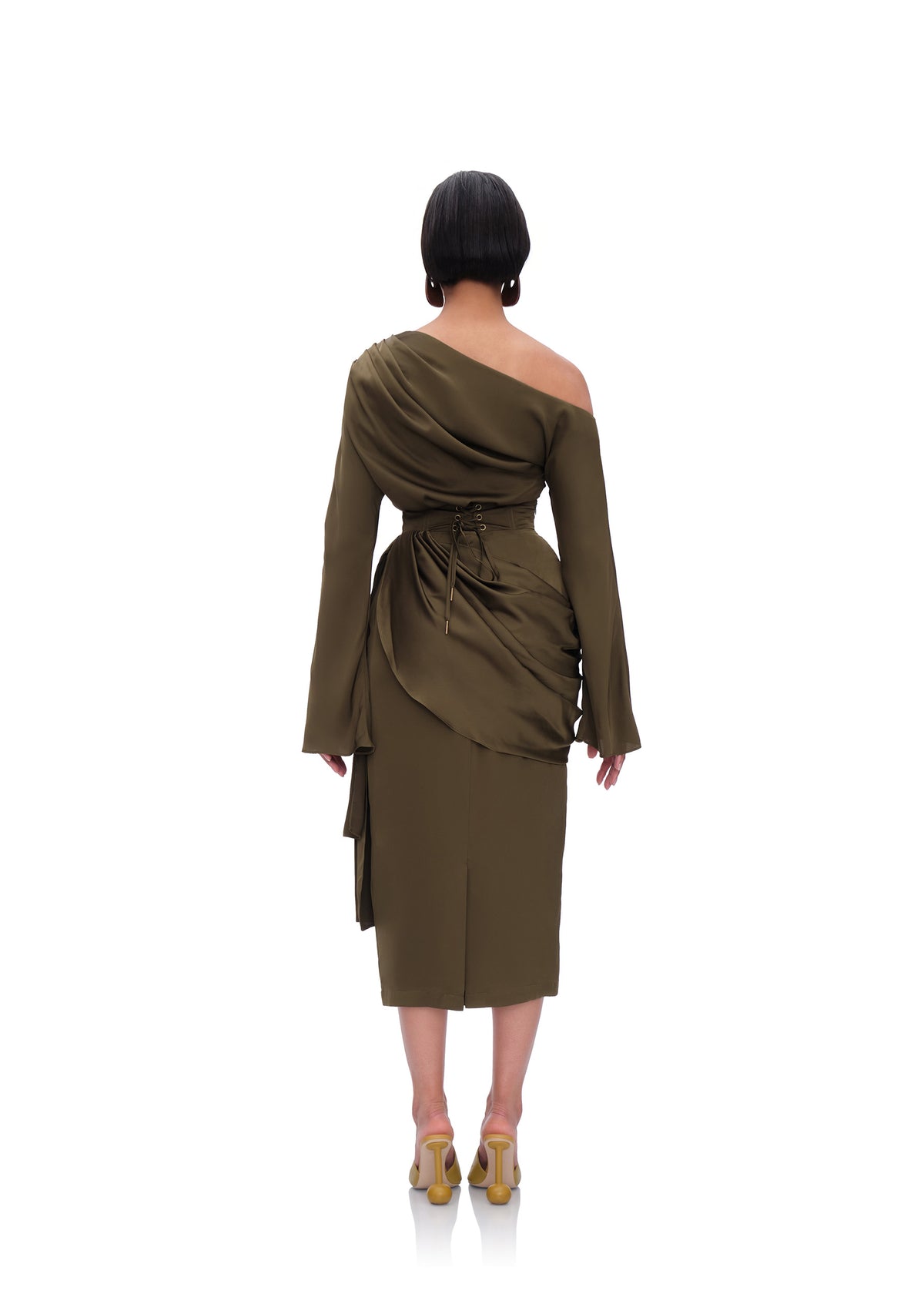 IDO DRAPE MIDI SKIRT - OLIVE