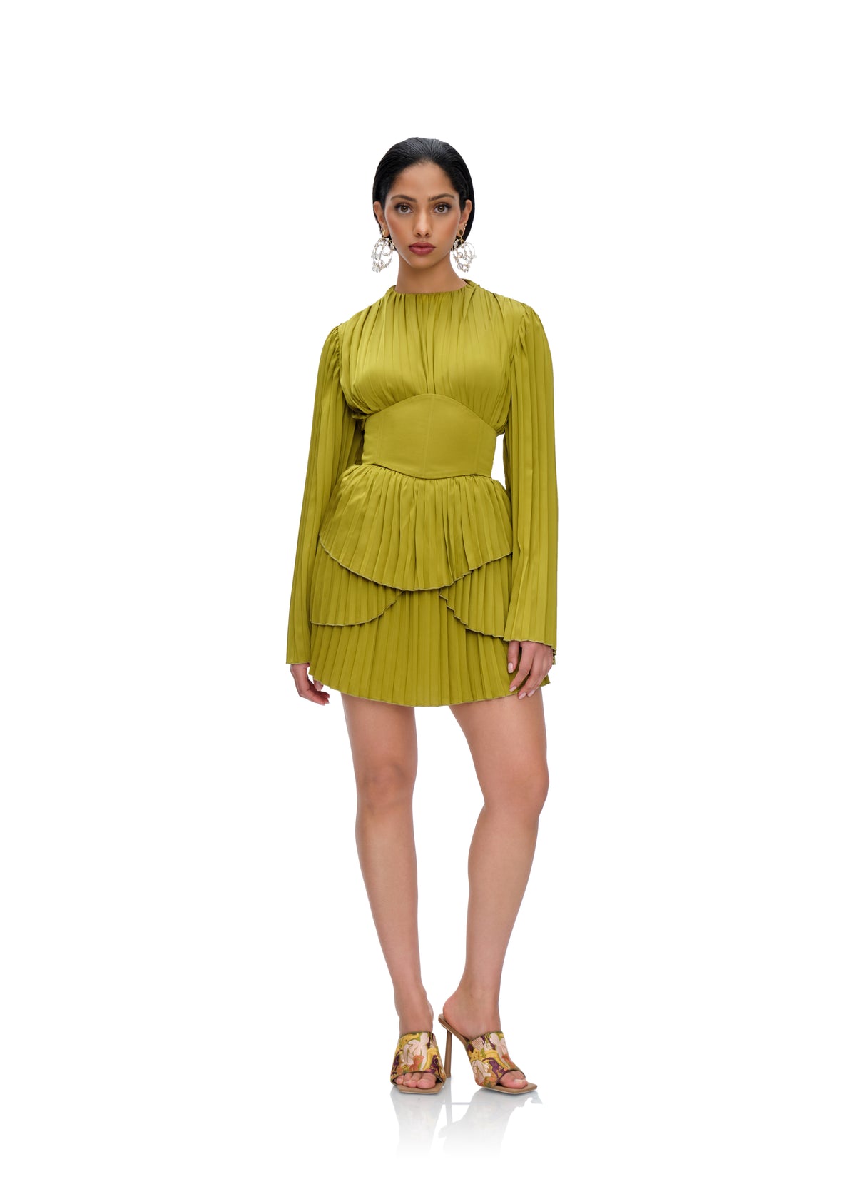 LENTI PLEATED MINI DRESS - LIME