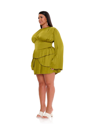 LENTI PLEATED MINI DRESS - LIME