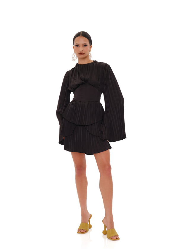 LENTI PLEATED MINI DRESS - BLACK